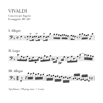 Vivaldi: Fagottkonzert F-Dur RV 487 - Klavierauszug m. Solostimme