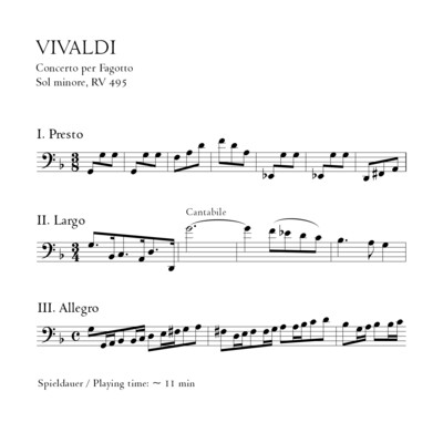 Vivaldi: Fagottkonzert g-moll RV 495 - Klavierauszug m. Solostimme