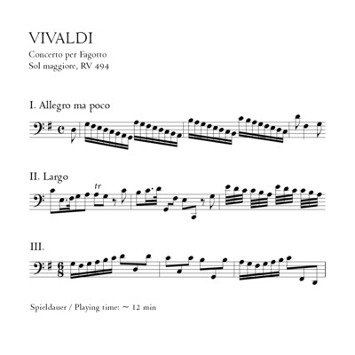 Vivaldi: Fagottkonzert G-Dur RV 494 - Klavierauszug m. Solostimme