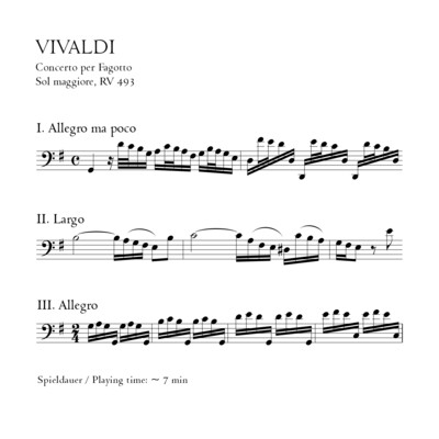 Vivaldi: Fagottkonzert G-Dur RV 493 - Klavierauszug m. Solostimme