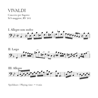 Vivaldi: Fagottkonzert B-Dur RV 503 - Klavierauszug m. Solostimme