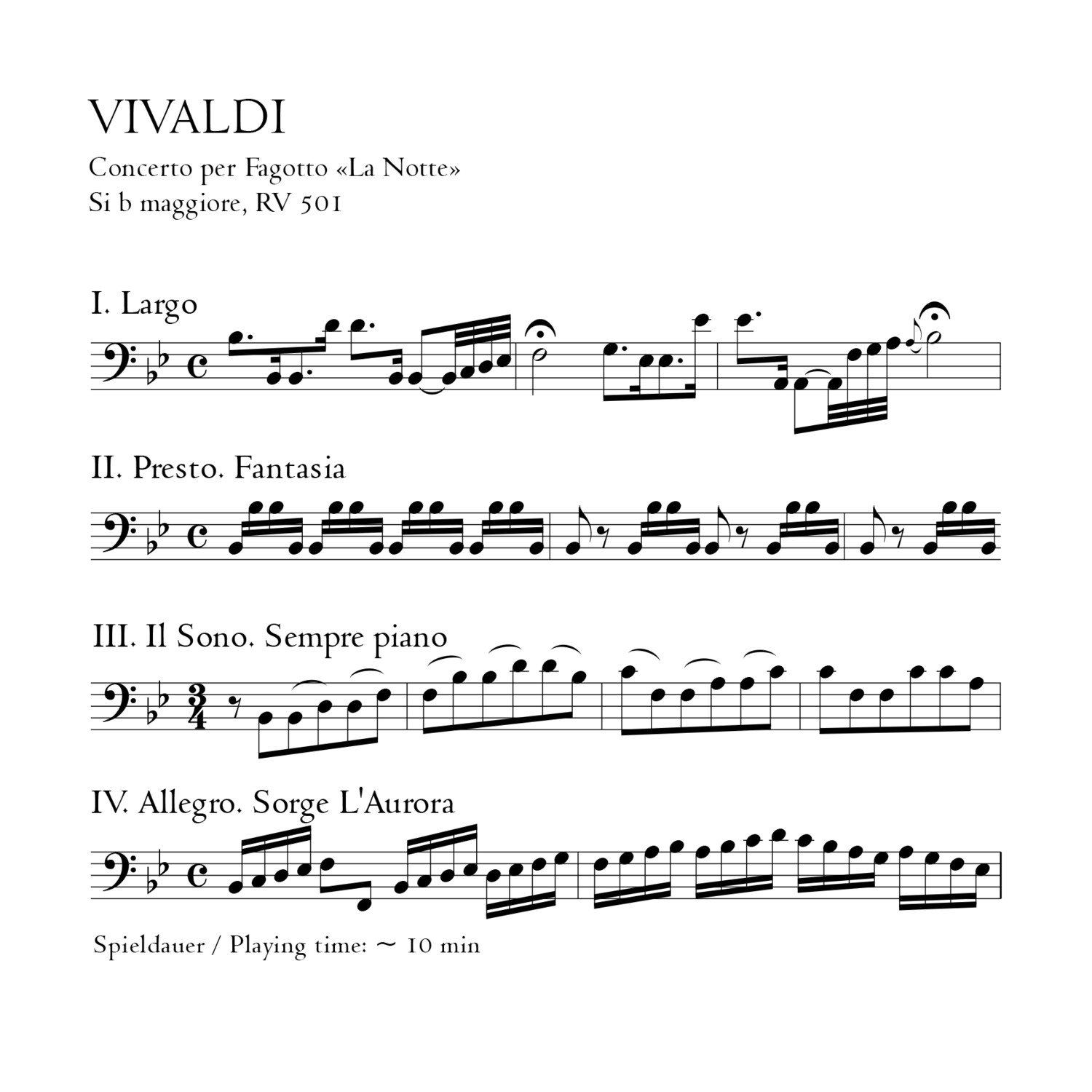 Vivaldi: Fagottkonzert B-Dur RV 501 "La Notte" - Klavierauszug m. Solostimme
