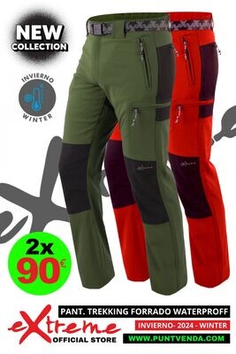 Pack 2 Pantalones Trekking Extreme invierno repelente al agua - Interior Forrado Polar - Pack Cactus-Rojo