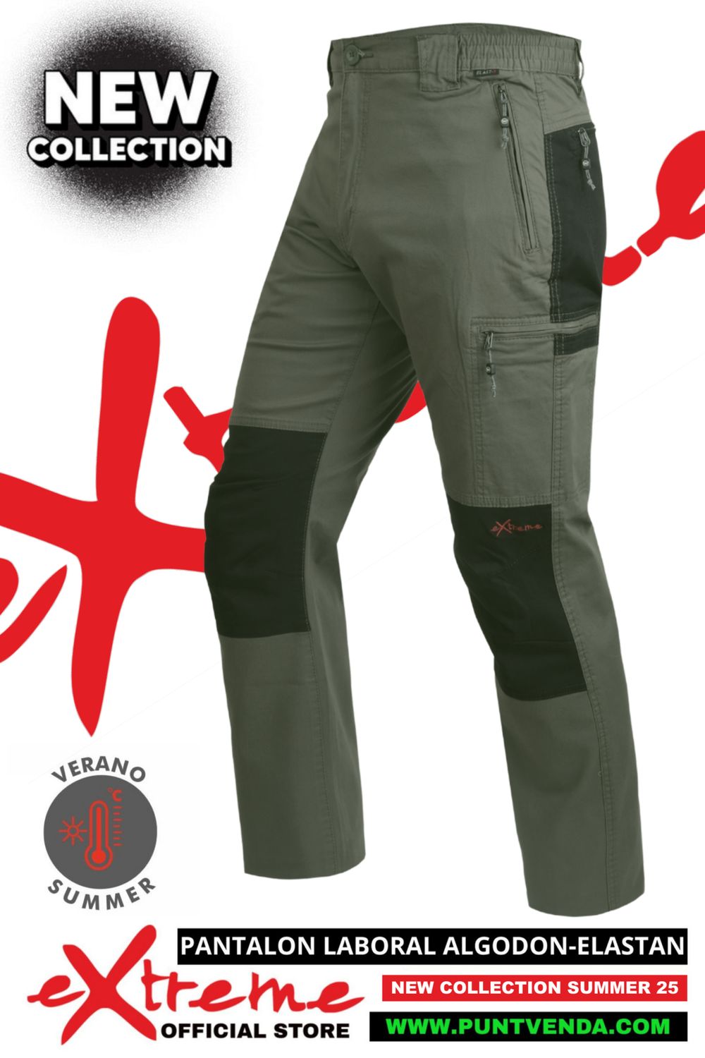 Pantalón Trekking - Laboral EXTREME algodon - elastan Primavera-verano - kaki-negro