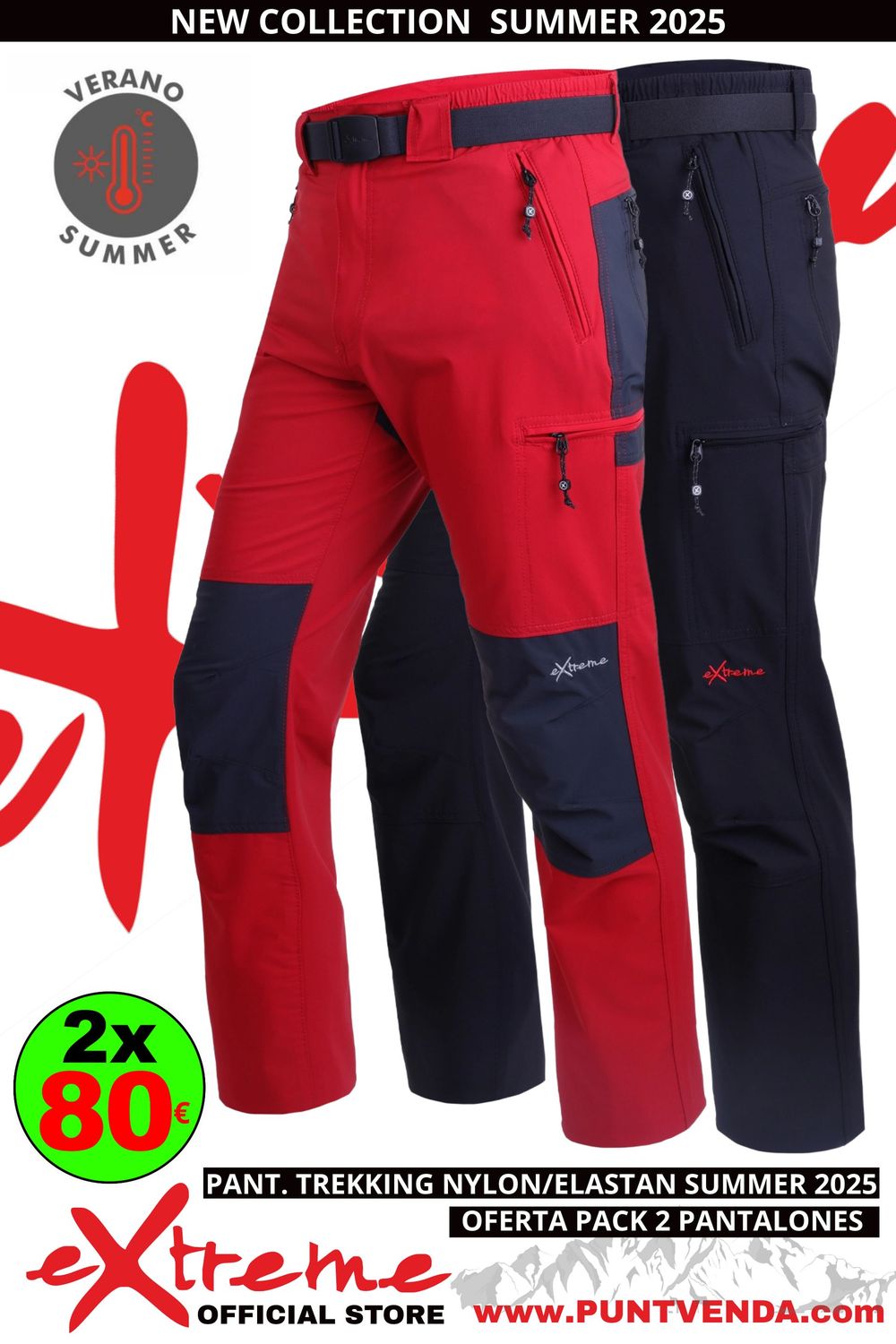 PACK 2 PANTALONES NEWWOOD EXTREME KYLO - ROJO - NEGRO