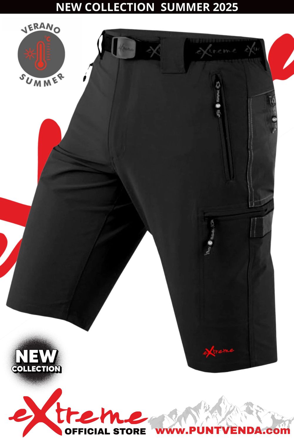 Bermuda Trekking  Nylon-Elastán Extreme Hombre Negro-Gris