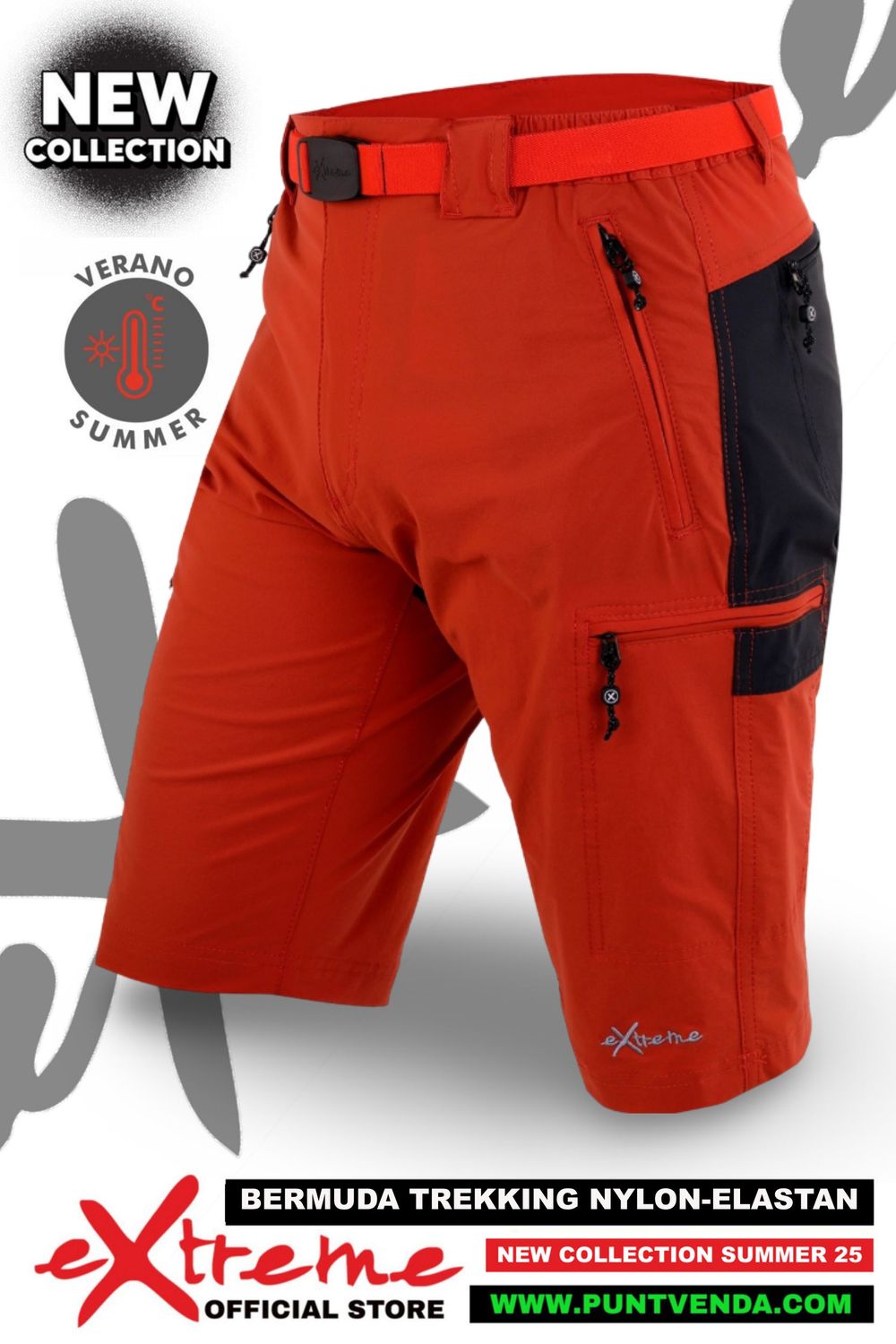 Bermuda Trekking  Nylon-Elastán Extreme Hombre Tierra-Rojo