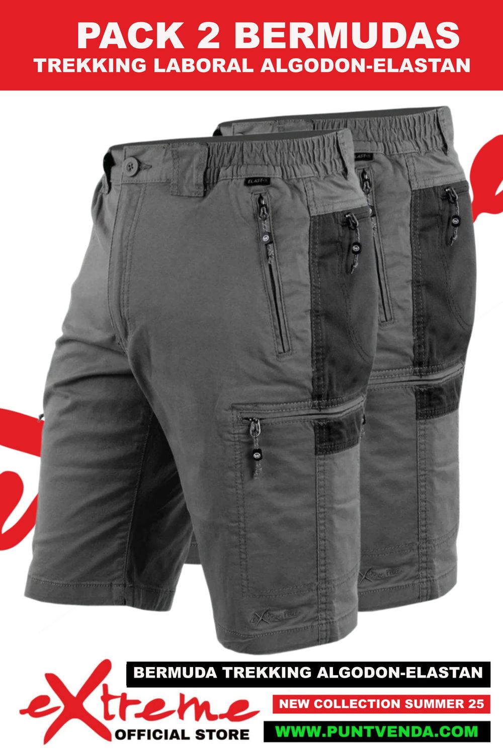 Pack 2 Bermudas  Laboral Trekking Algodón/Elastán Newwood - Extreme
