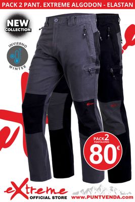 Pack 2 Pantalones Trekking  - Laboral EXTREME algodon - elastan - Gris - Negro - INVIERNO