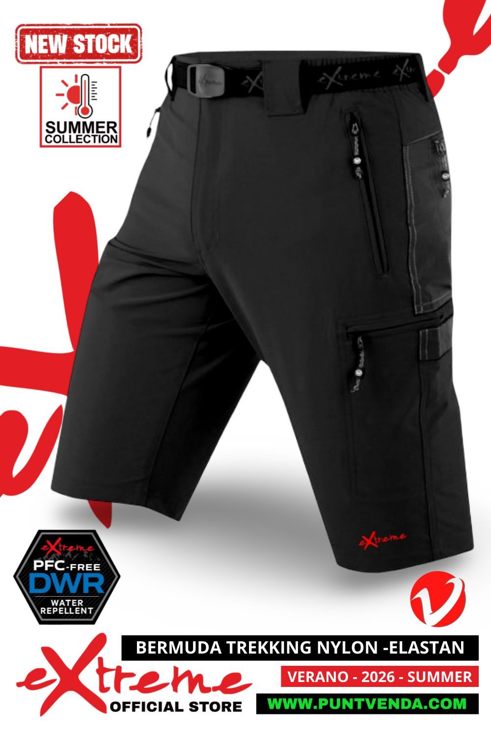 Bermuda Trekking Nylon-Elastán Extreme Hombre Negro-Gris - 2026 Bermuda Trekking Nylon-Elastán Extreme Hombre Negro-Gris - 2026