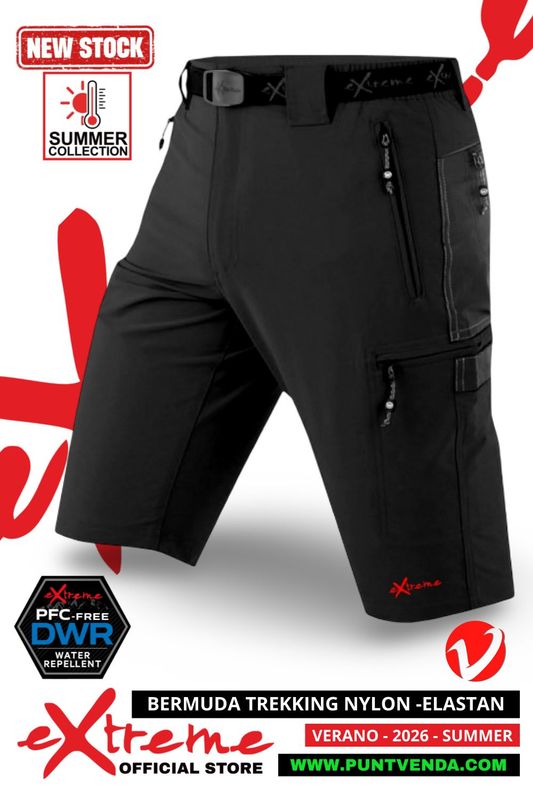 Bermuda Trekking  Nylon-Elastán Extreme Hombre Negro-Gris - 2026