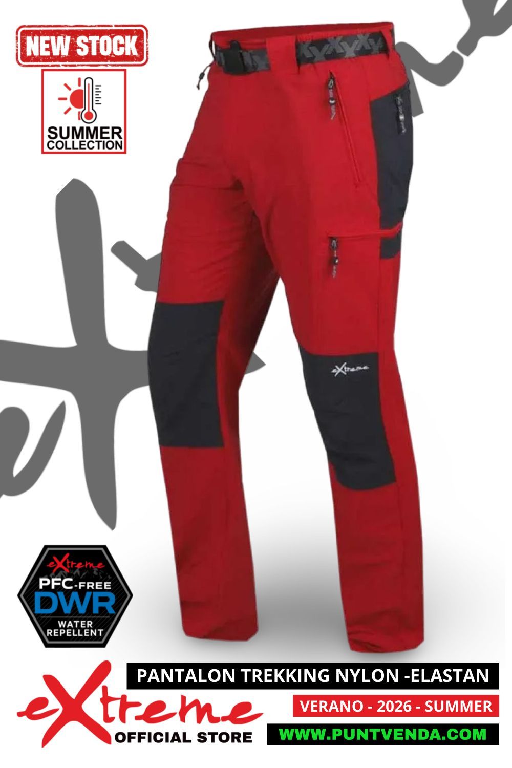 Pantalón Trekking Extreme Kylo Rojo- Nylon/Elastán Hombre - Verano 2026 Pantalón Trekking Extreme Kylo Rojo- Nylon/Elastán Hombre - Verano 2026