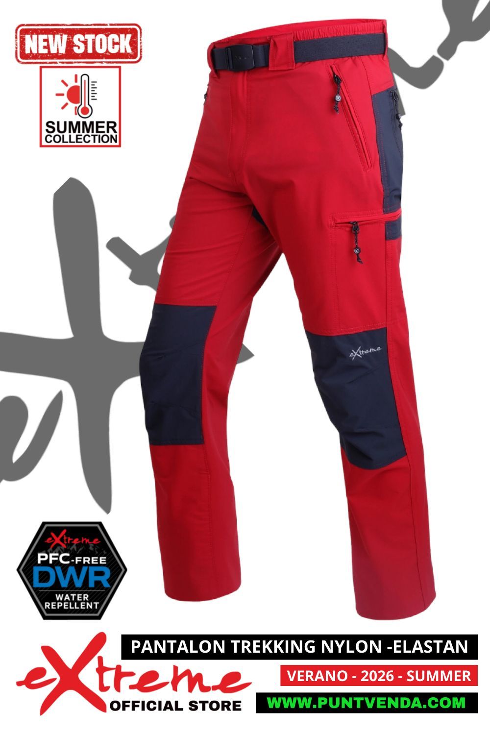 Pantalón Trekking Extreme Kylo Rojo-  Nylon/Elastán Hombre - Verano 2026
