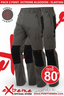 Pack 2 Pantalones Trekking - Laboral EXTREME algodon - elastan Primavera-verano - kaki-negro