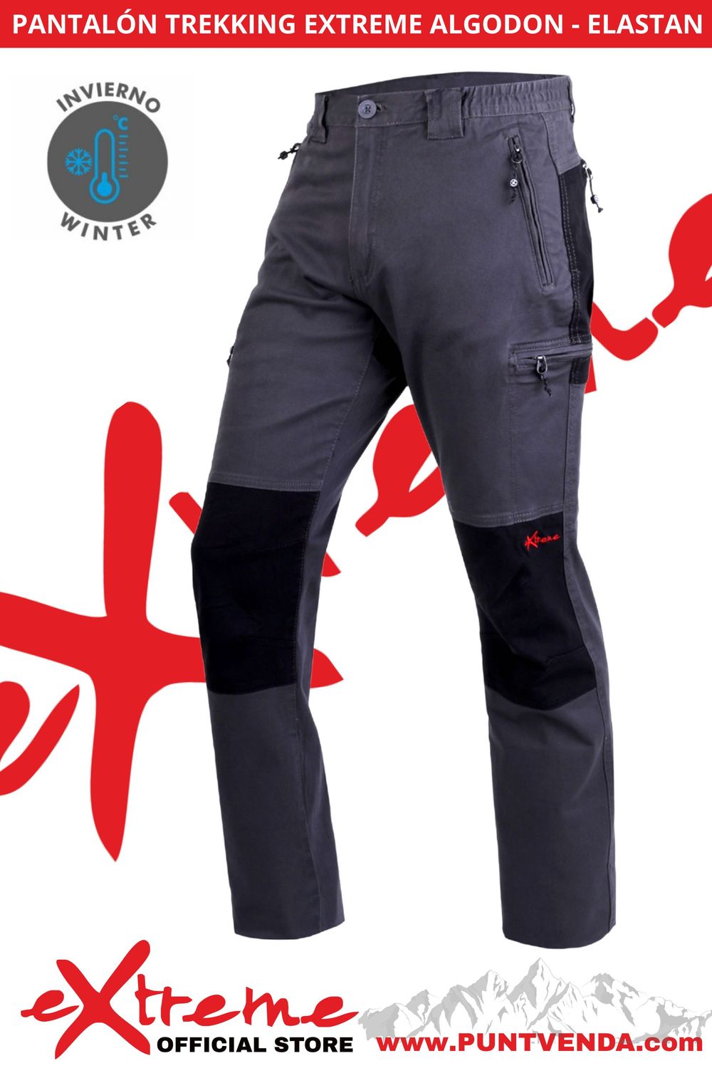 Pantalón Trekking  - Laboral EXTREME algodon - elastan -Gris - Invierno