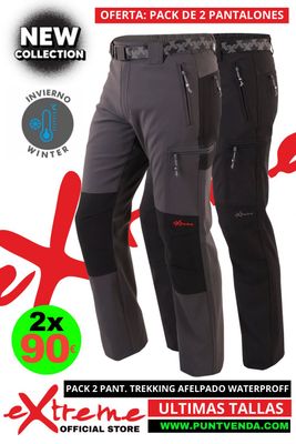 Pack 2 Pantalones Trekking Extreme - Madeira - Invierno - Afelpado - Gris - Negro Pack 2 Pantalones Trekking Extreme - Madeira - Invierno - Afelpado - Gris - Negro