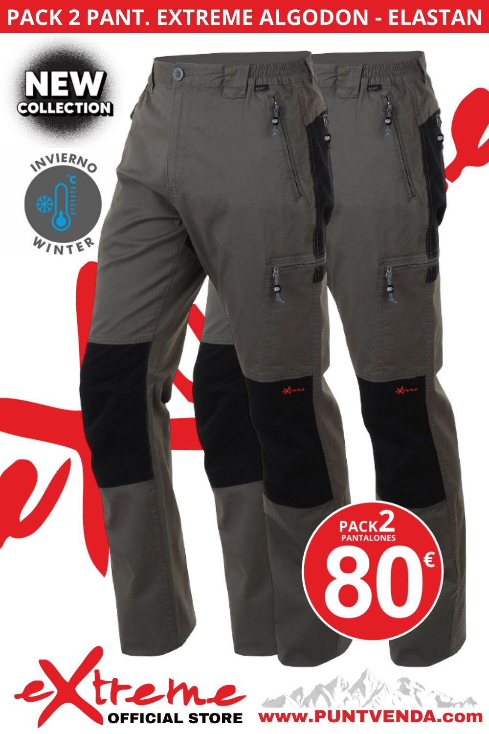 Pack 2 Pantalones Trekking - Laboral EXTREME algodon - elastan - caza - INVIERNO Pack 2 Pantalones Trekking - Laboral EXTREME algodon - elastan - caza - INVIERNO