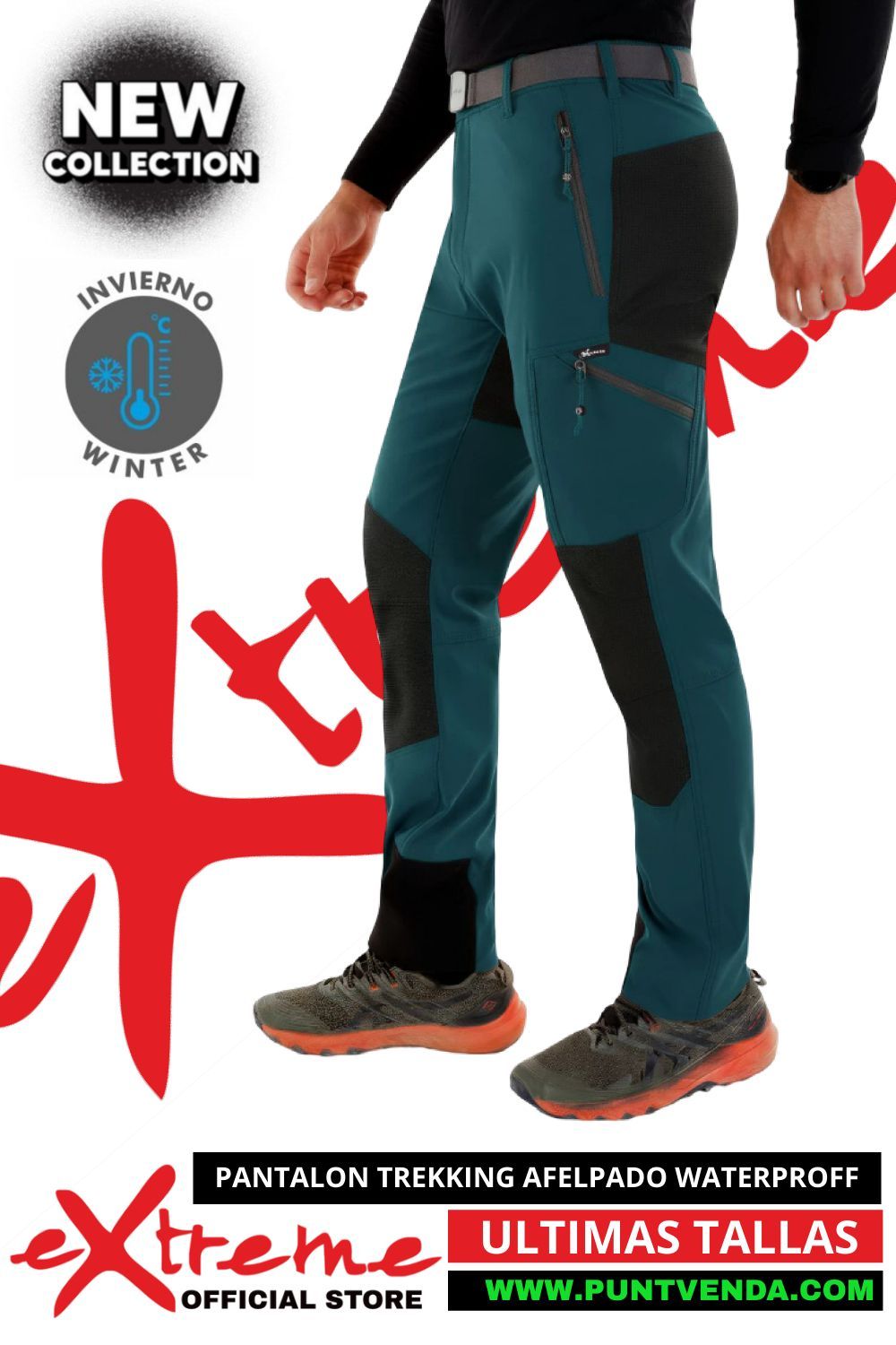 Pantalón Trekking EXTREME Poliéster/Elastano -Perchado Hombre - Invierno - Geiser Azul Pantalón Trekking EXTREME Poliéster/Elastano -Perchado Hombre - Invierno - Geiser Azul