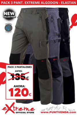 Pack 3 Pantalones Trekking  - Laboral EXTREME algodon - elastan - Gris -Negro - Kaki - INVIERNO