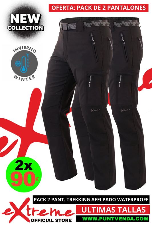 Pack 2 Pantalones Trekking  Extreme - Madeira - Invierno - Afelpado - Negro - Negro
