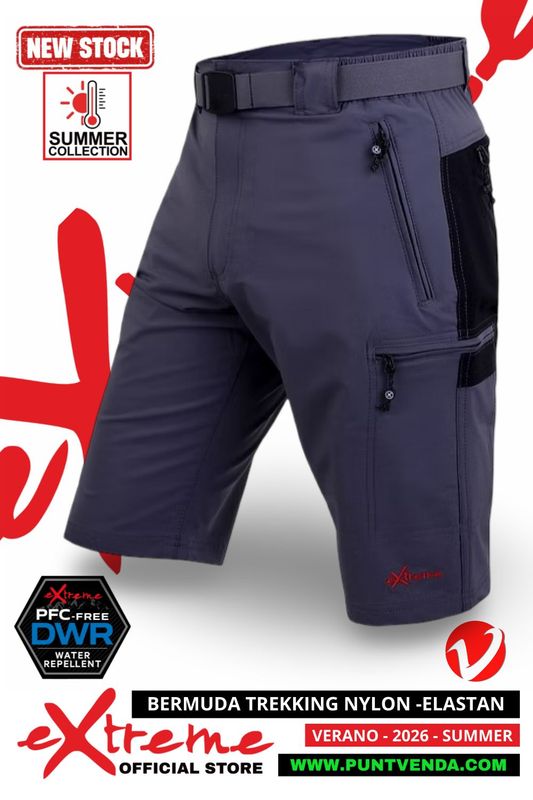 Bermuda Trekking  Nylon-Elastán Extreme Hombre Gris-Negro - 2026