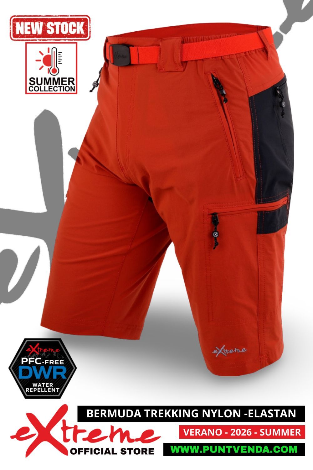 Bermuda Trekking  Nylon-Elastán Extreme Hombre  Tierra-roja