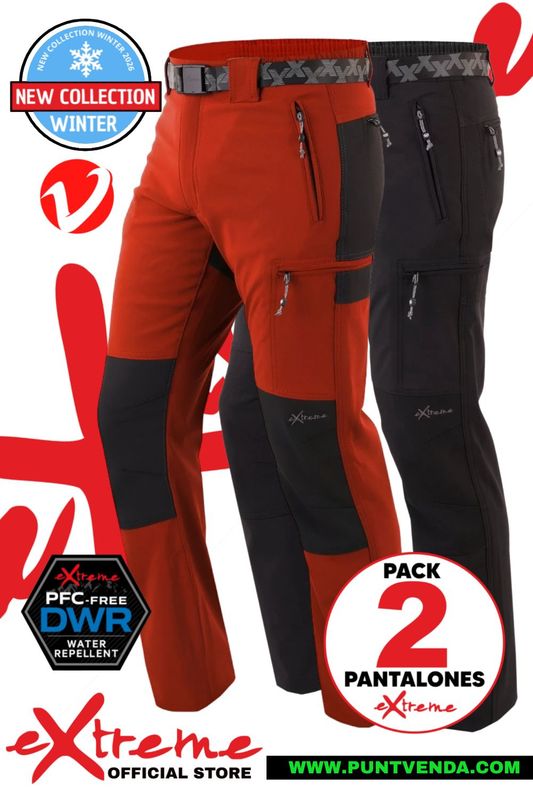 Pack 2 Pantalones Trekking Extreme - Madeira negro -  tierra roja - waterproof - Invierno - Afelpado