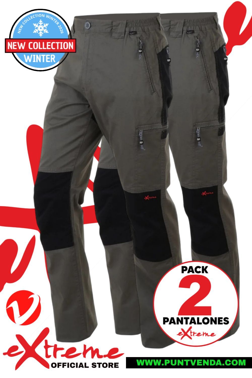 Pack 2 Pantalones Trekking Laboral Extreme - Maxim Kaki - Invierno Pack 2 Pantalones Trekking Laboral Extreme - Maxim Kaki - Invierno
