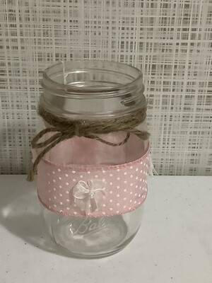 Mason jar pint pink w/ribbon