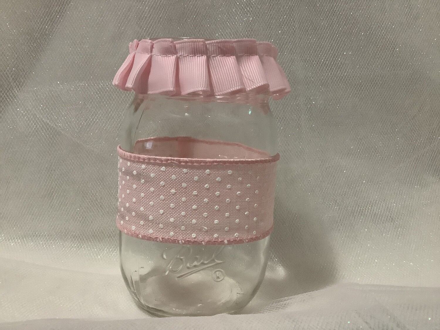 Unpainted jar with ribbon & lace