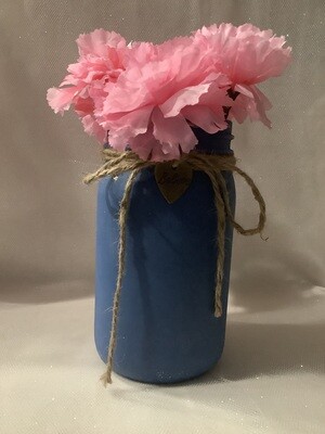 QUART BLUE JAR WITH FLOWERS AND CHARM