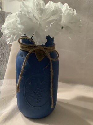 QUART JAR BLUE WITH FLOWERS AND CHARM