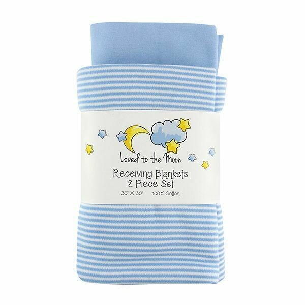 2-PIECE LOVED TO THE MOON RECEIVING BLANKET-BLUE