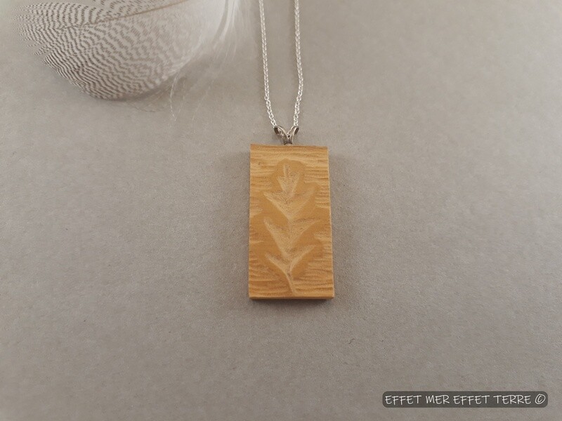 Pendentif rectangle bois feuille chêne