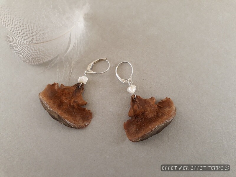 Boucles d&#39;oreille cèdre du Liban et perle nacre