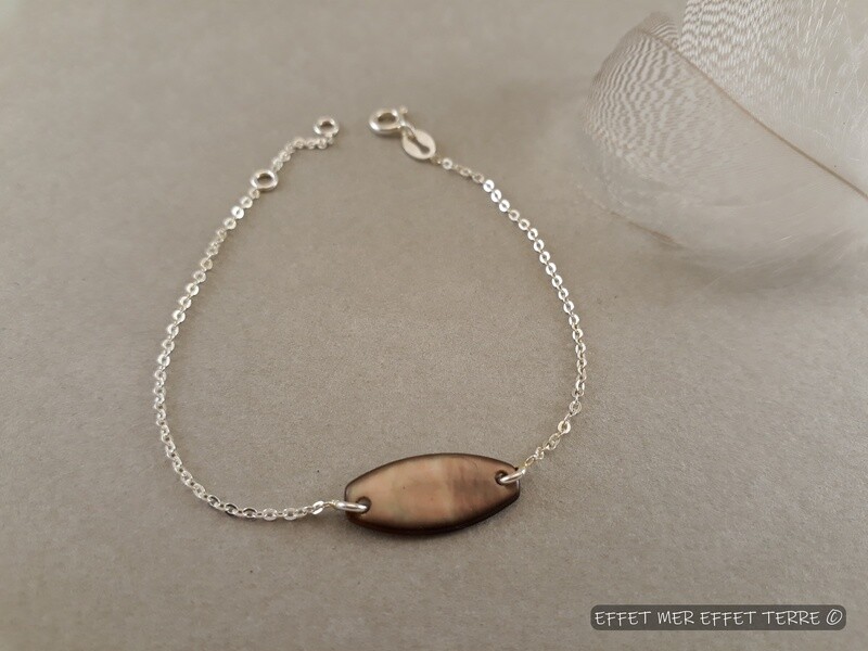 Bracelet argent gourmette nacre grise