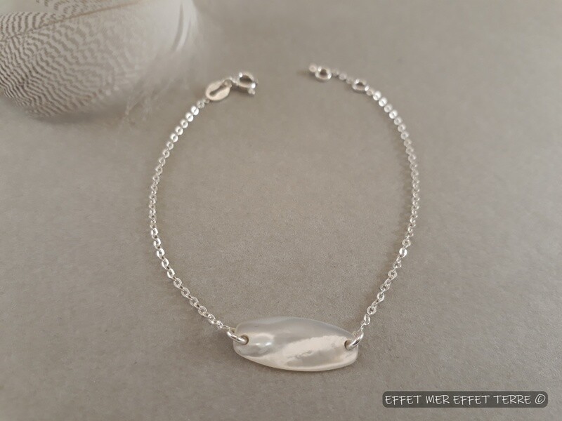 Bracelet argent gourmette nacre blanche