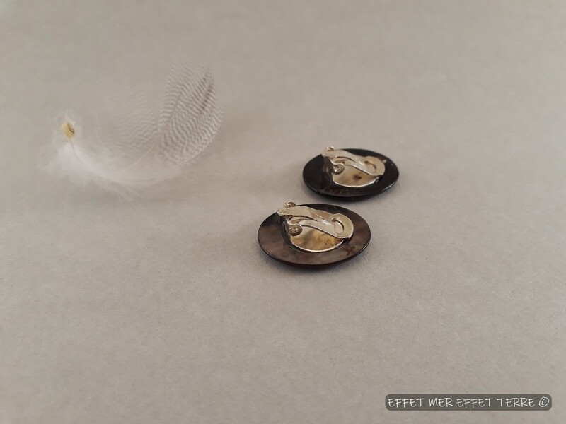 Clip boucles d'oreille ovales nacre grise
