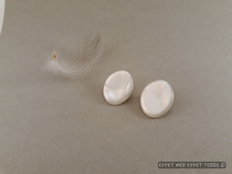 Clip boucles d&#39;oreille ovales nacre blanche