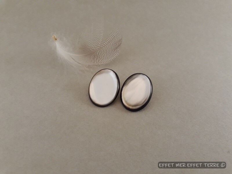 Clip boucles d&#39;oreille ovales nacre grise