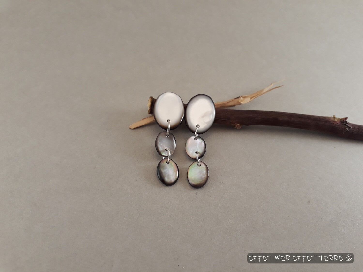 Clip boucles d&#39;oreilles 3 ovales nacre grise