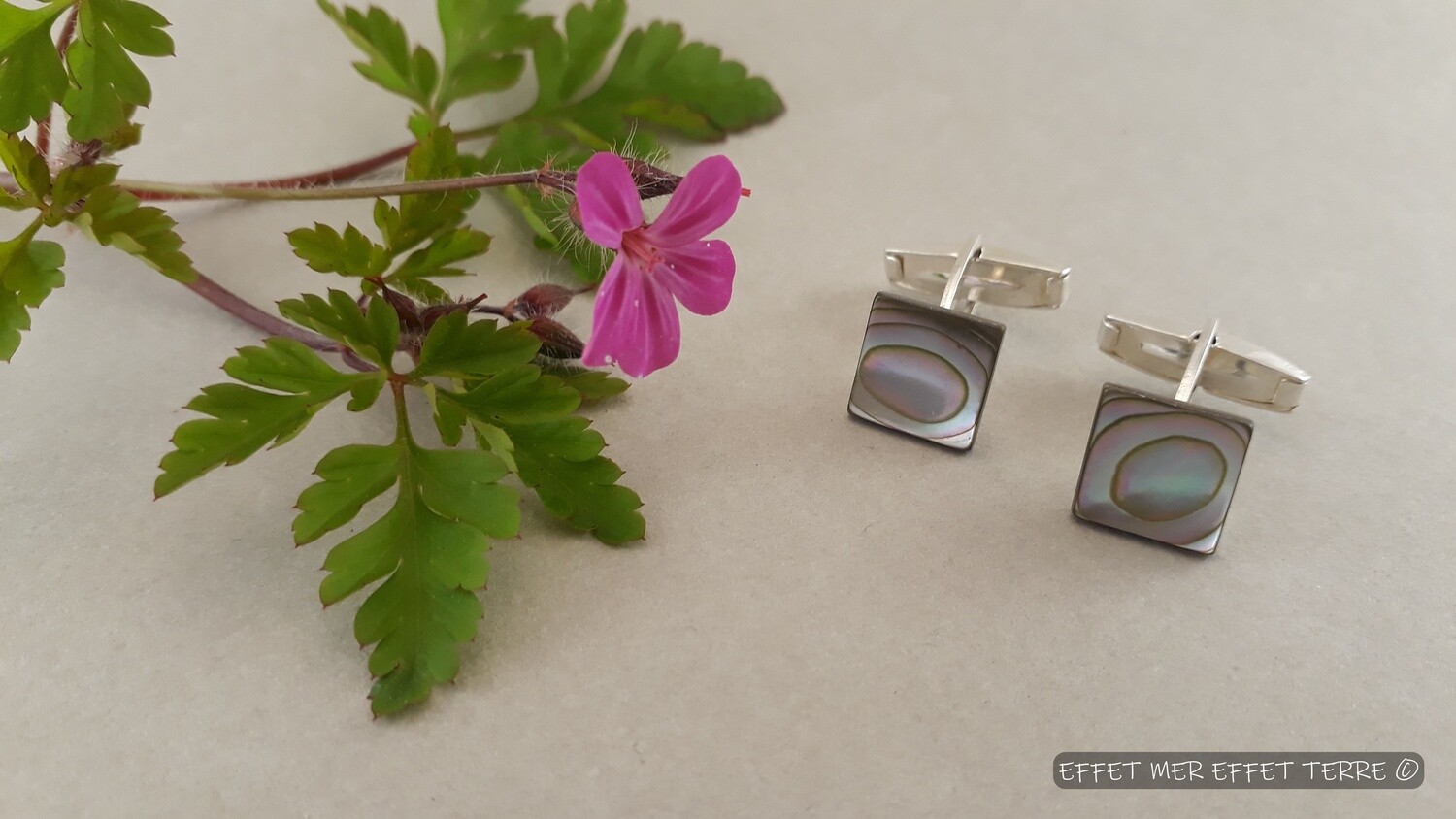 Boutons de manchette argent et nacre