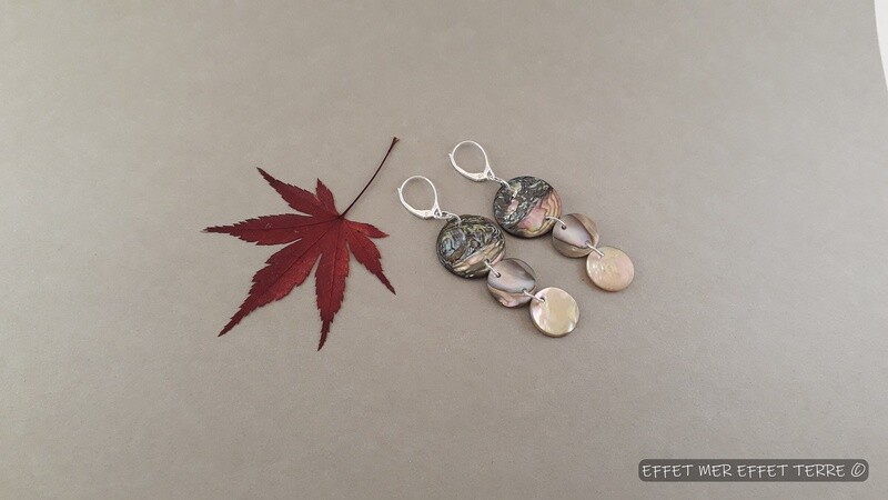 Boucles d'oreille "chic" 3 pastilles de nacre