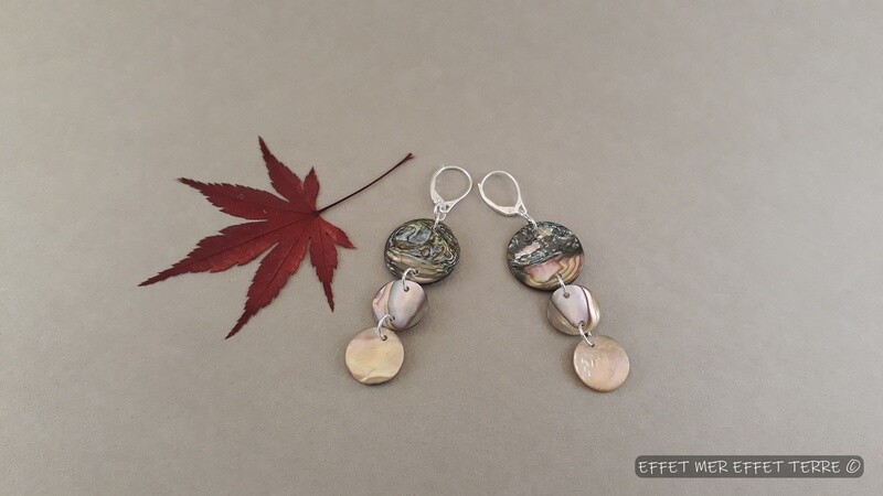 Boucles d&#39;oreille &quot;chic&quot; 3 pastilles de nacre