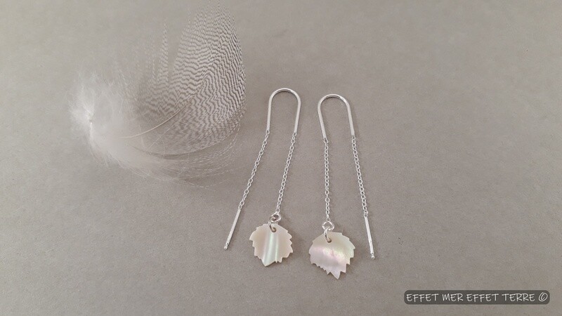 Boucle d&#39;oreille chaine maille forçat feuill bouleau