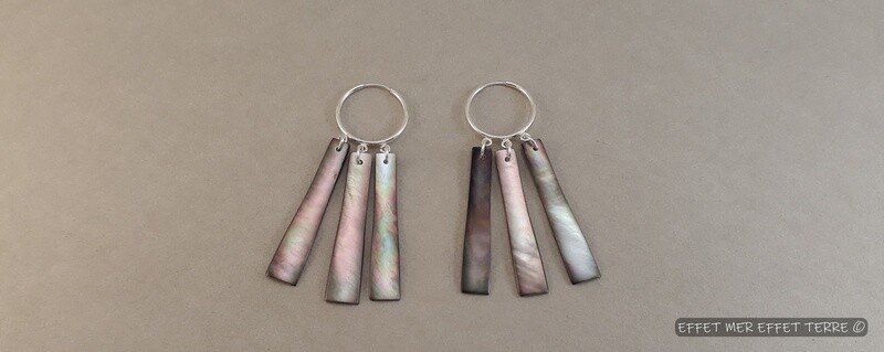 Nouveau modèle: Boucles d&#39;oreille 3 rectangles nacre grise