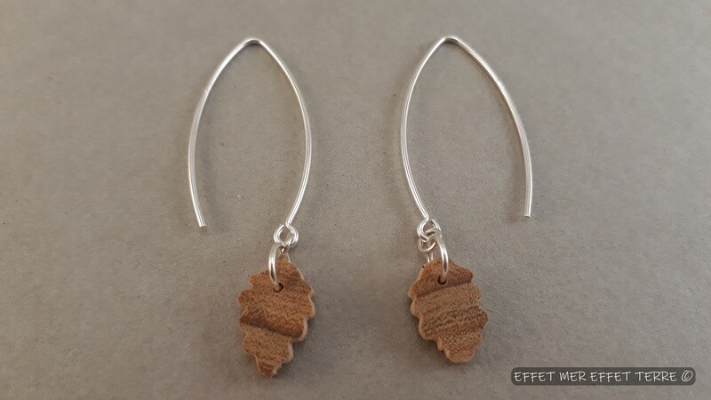 Boucles d'oreilles en bois feuille chêne