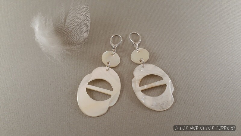 Boucles d&#39;oreilles fête nacre blanche