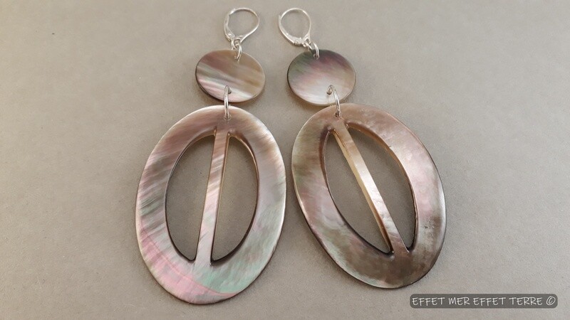 Boucles d'oreille  chic nacre grise