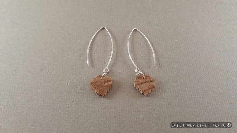 Boucles d'oreille en bois feuille bouleau